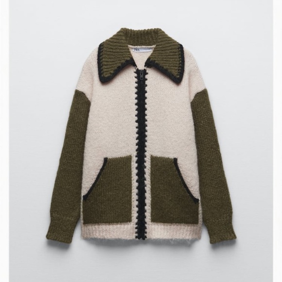 Women Zara Combination Knit Cardigan Sweater Size Small - Picture 2 of 11